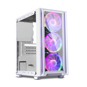 Frontech DRACO Gaming Computer Case with Glass Panel| 3x RGB Mid Tower FT-4341 Cabinet  (White)